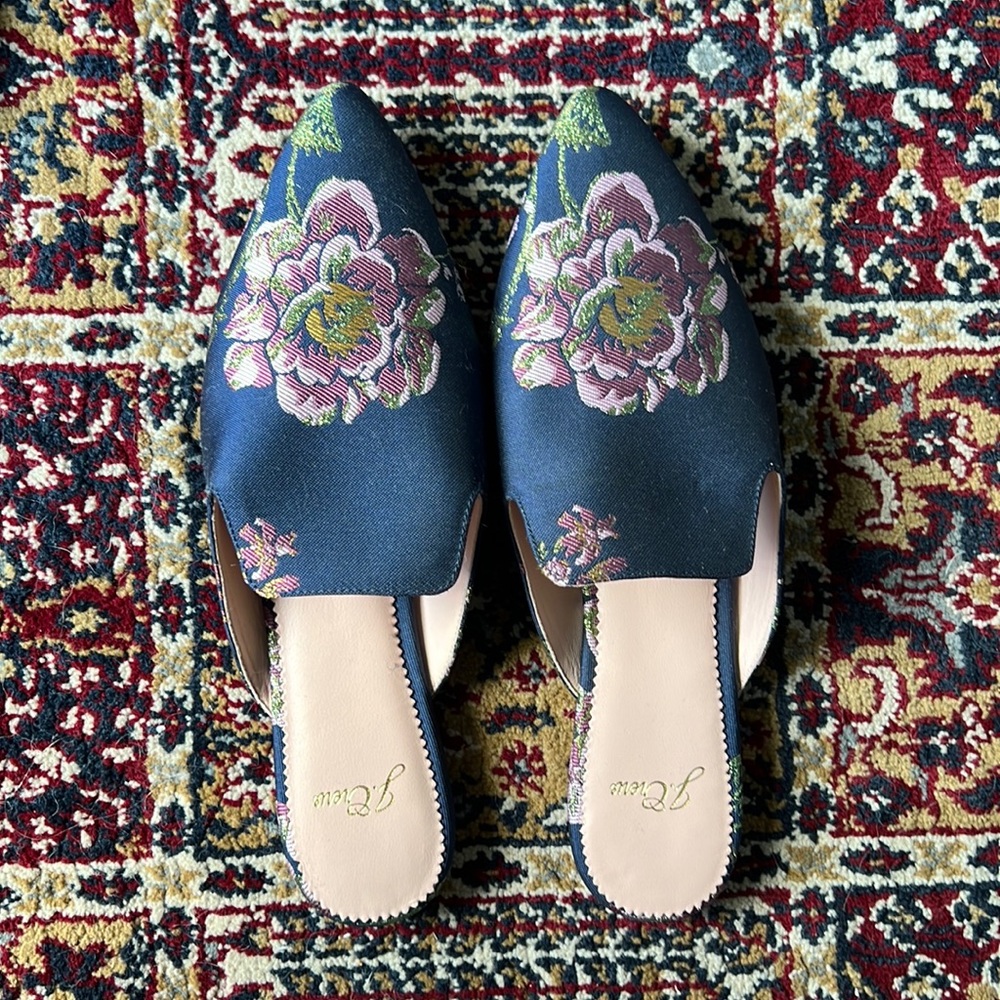 J Crew Embroidered Mules